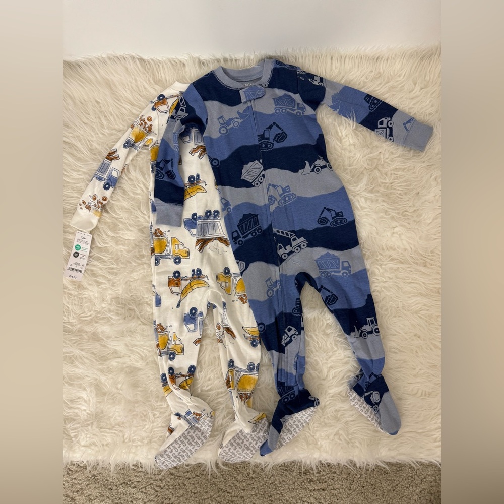 Carters Construction Vehicle Print Kids One Piece Pajamas Set of 2
